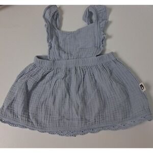 Rabbit + Bear Organic Baby Dress 12M‎ Blue Muslin Cotton Ruffle Lace Boho Cute